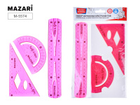 Набор чертежный 3 предмета линейка 20см угольник 30х60х90 транспор гибкий ассорти M-5574/36/Китай