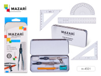 Циркуль 9 предметов метал.пенал Mazari M-4501/12/Китай Циркуль 9 предметов метал.пенал Mazari M-4501/12/Китай