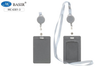 Бейдж вертикальный кожзам серый со шнурком и рулеткой-ретрактором 10,5*6,5см. МС-6301-3/20/Китай