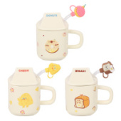 Кружка керамическая 450мл крышка, трубочка Просыпайся ассорти 3 вида КОКОС 231653/Китай