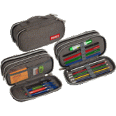 Пенал 3отд "deVENTE. Private" 22x9x8см овальный текстиль с ручкой серый 7023301/12/Китай