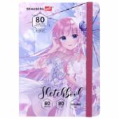 Скетчбук 145х203мм 80л BRAUBERG ART DEBUT "Аниме" 80г/м2 тв обл резинка 114578/Россия