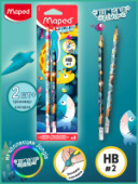 Карандаш ч/г НВ MAPED JUNGLE FEVER пластик с ластиком треуг 2шт с тренажером 851819/12/Франция