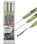 Линеры 3шт DH-15 черные 0.2, 0.5мм, Brush INTELLIGENT DH-15/110/Китай Линеры 3шт DH-15 черные 0.2, 0.5мм, Brush INTELLIGENT DH-15/110/Китай