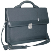 Портфель 2отд OfficeSpace "London" ткань, черный, метал. замок, с ремнем По_ТК_682/Россия