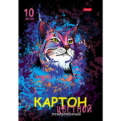 Картон цветной А4 10л 10цв лакированный Рысь в папке Хатбер 10Кц4_20671/20/Россия