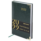 Ежедневник А5 2022г BRAUBERG Senator зеленый под кожу 112783/Китай