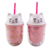 Стакан пластиковый 300мл трубочка Кошечка ассорти 2 вида КОКОС 232338/Китай