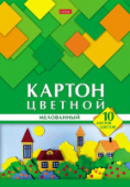 Картон цветной А4 10л 10цв Геометрия цвета- Домики мелован в папке Хатбер 10Кц4_25051/20/Россия