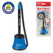 Ручка шариковая настольная BRAUBERG "СТЕНД-ПЕН N1", масл.осн.,на пружинке,чер/син,141884,син/12/