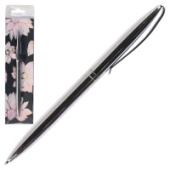 Ручка подарочная FIORENZO Цветок лотоса на черном серябряный корпус поворотный механизм синяя 232036