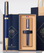 Ручка роллер TJ-76 Montagut синяя 0.5мм синий матовый с золотом металл корус в футляре 332157/Китай